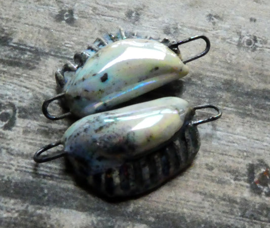 Ceramic Lustrous Black-Lipped Shell Earring Connectors -Mistral