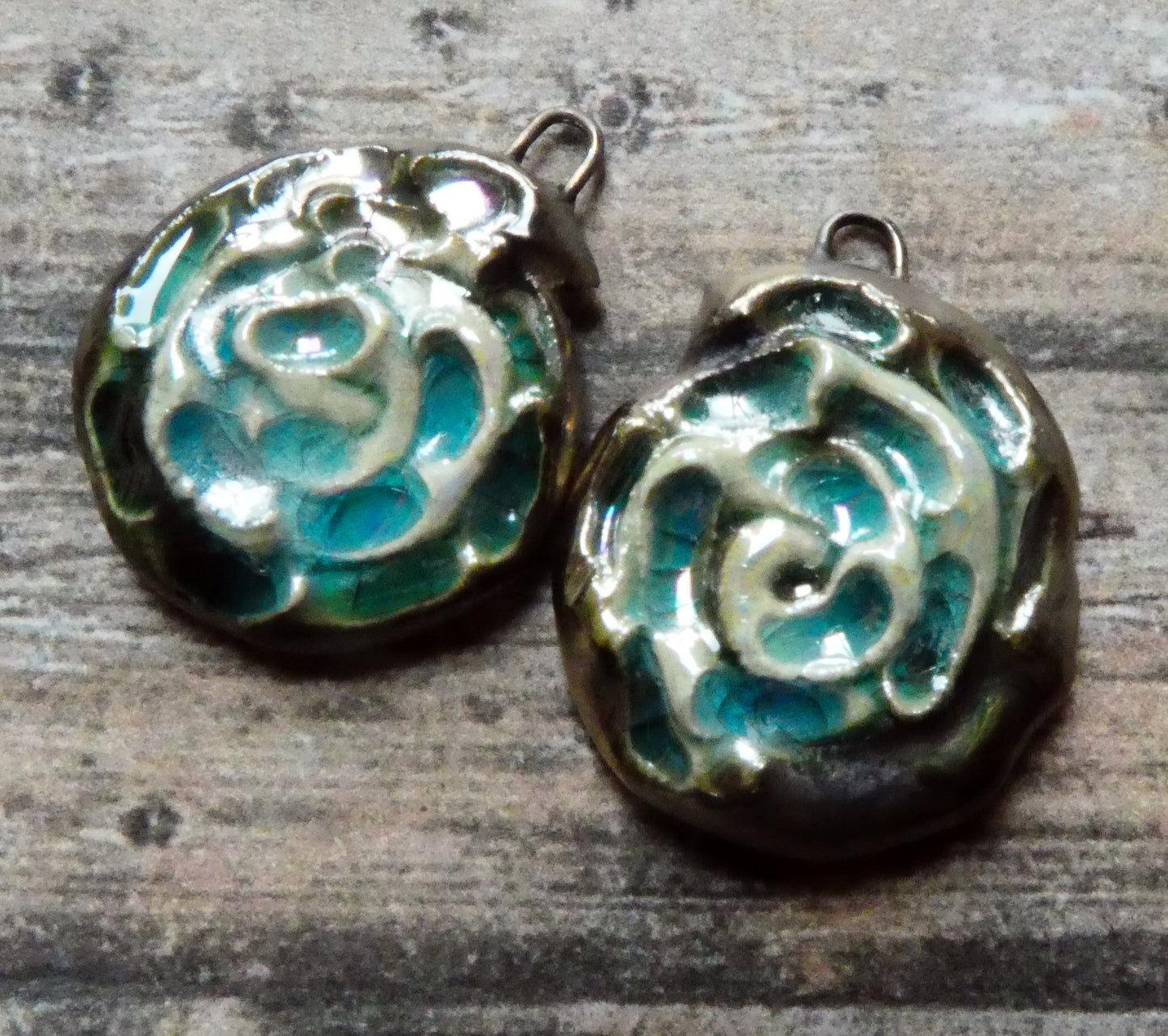 Ceramic Lustrous Nautilus Shell Earring Charms - Egyptian Blue Crackle