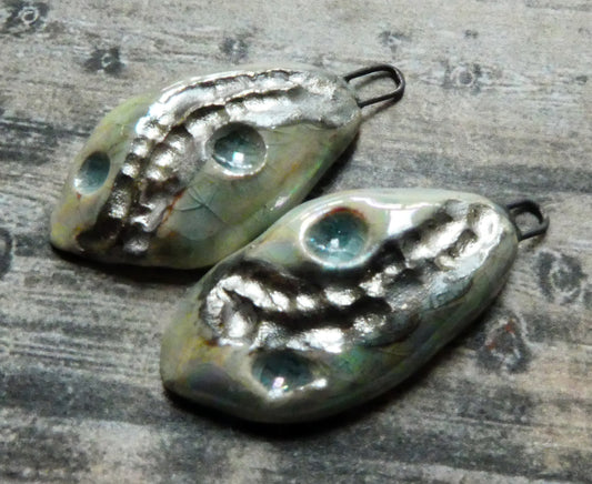 Ceramic Silvery Pebble Earring Charms - Water