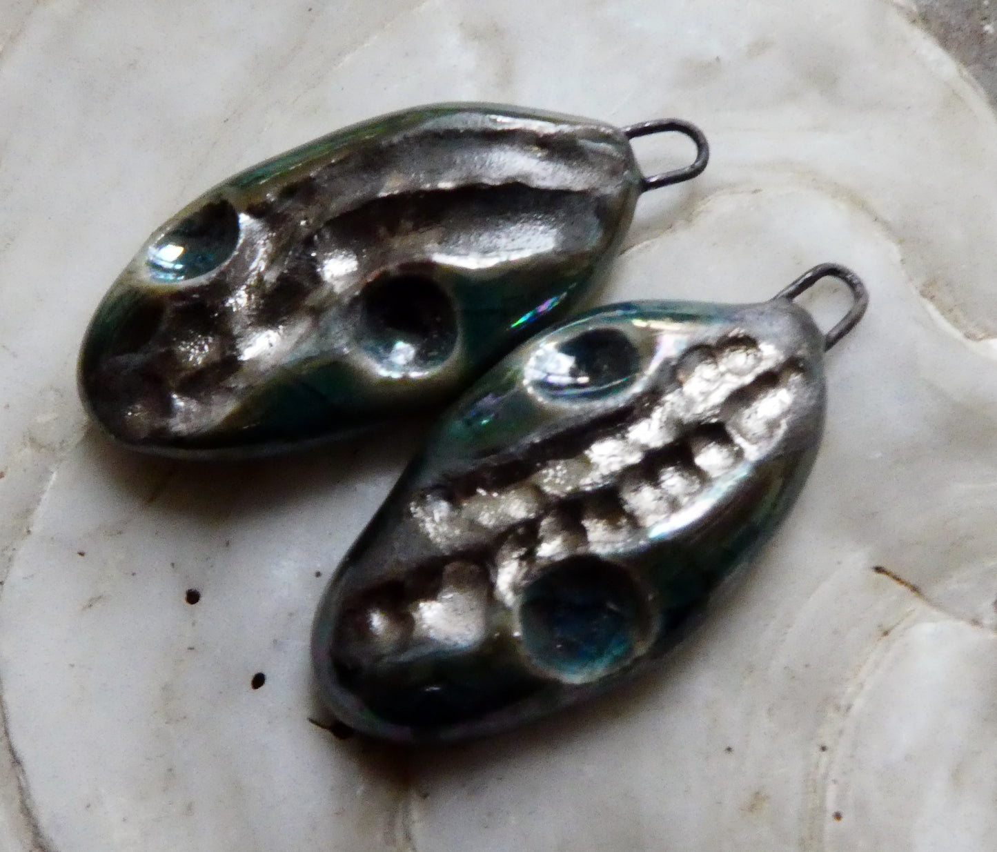 Ceramic Silvery Pebble Earring Charms - Oriental Blue