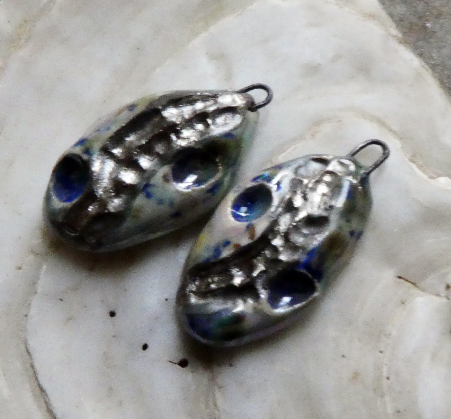 Ceramic Silvery Pebble Earring Charms - Seawind