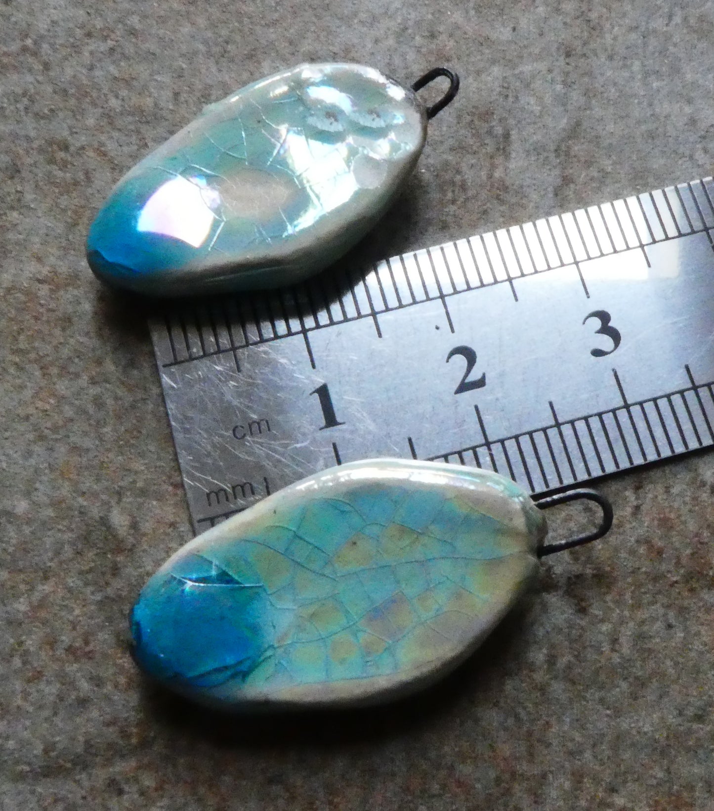 Ceramic Silvery Pebble Earring Charms - Turquoise Crackle