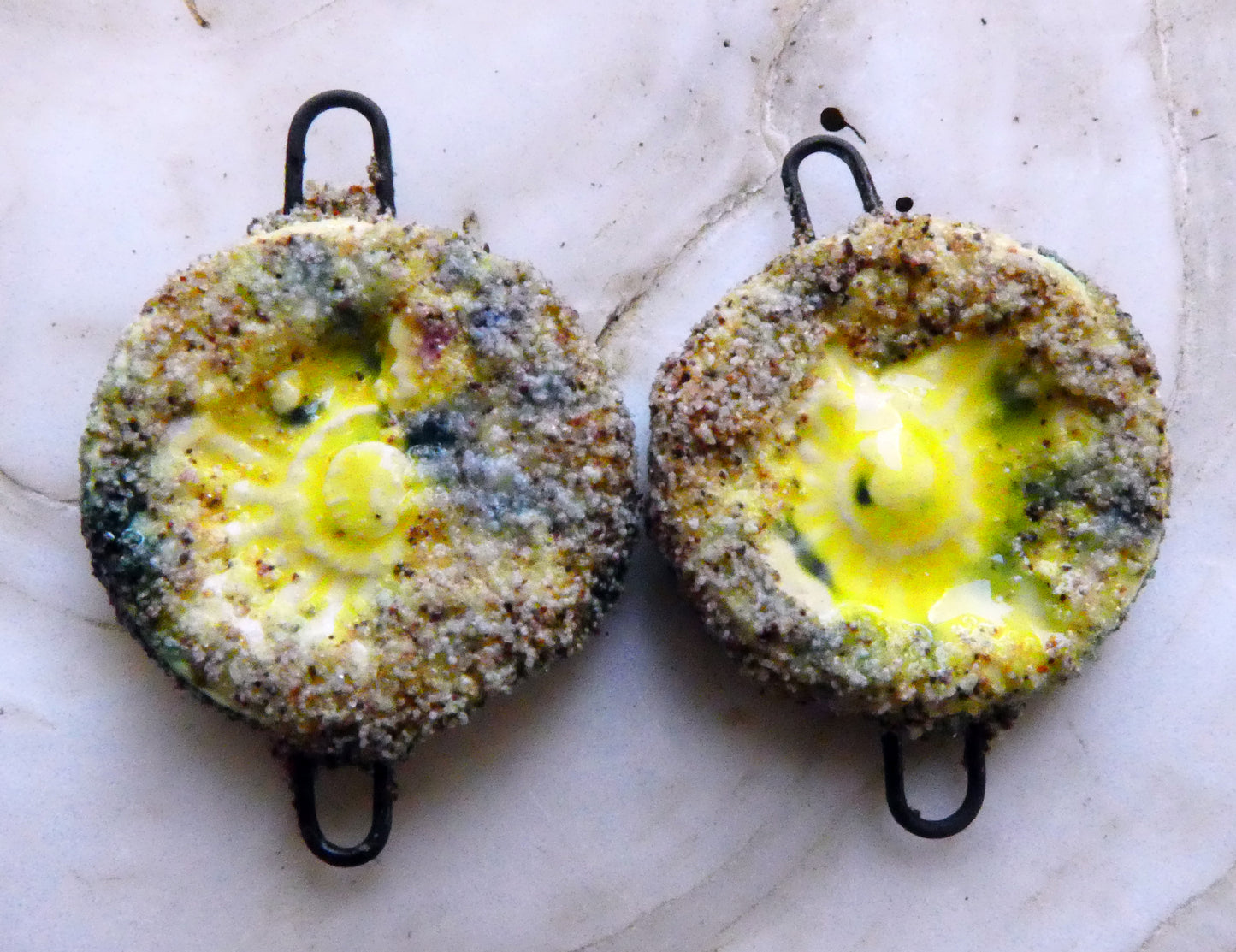Ceramic Sandy Ammonite Connectors- Bright Chartreuse