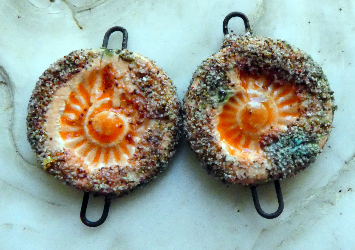 Ceramic Sandy Ammonite Connectors- Wildfire