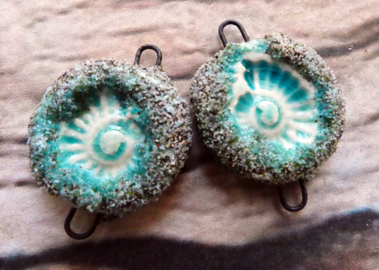Ceramic Sandy Ammonite Connectors- Egyptian Blue Crackle