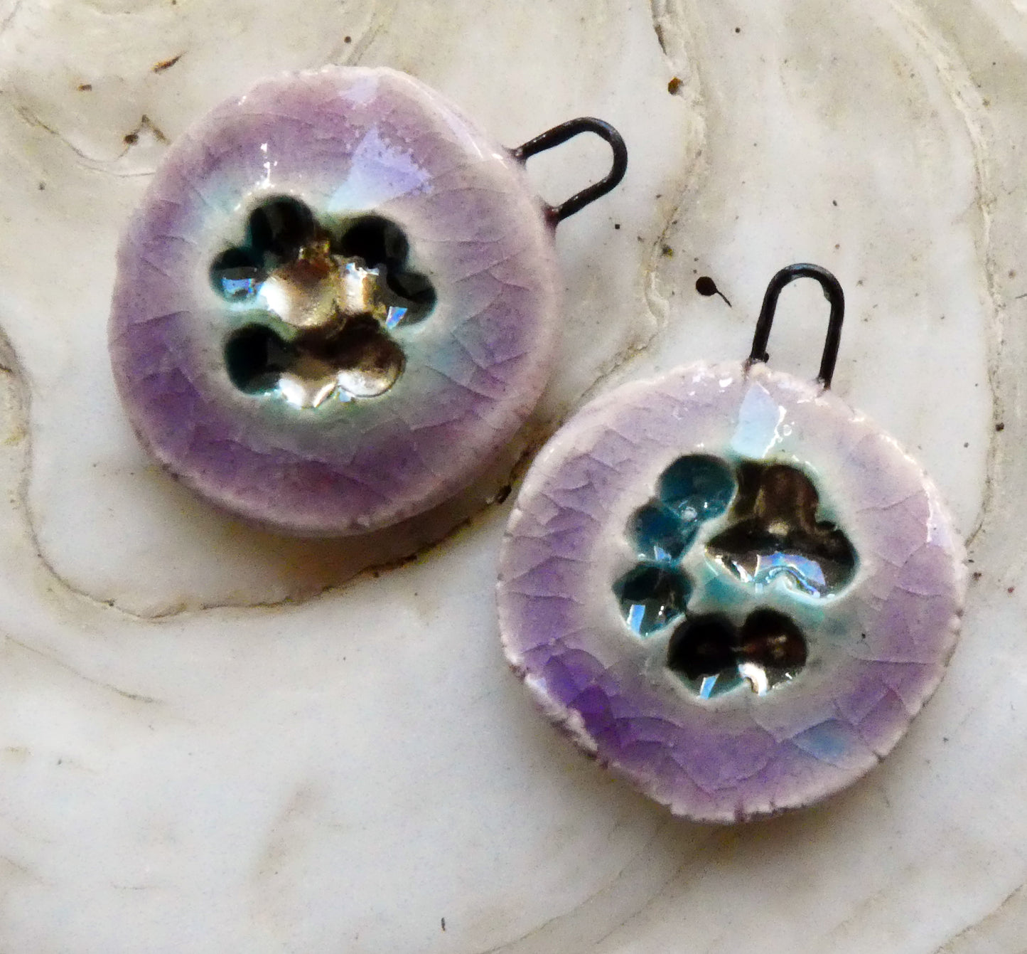 Ceramic Flat Flower Charms - Amethyst