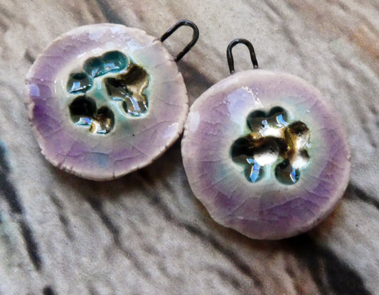 Ceramic Flat Flower Charms - Amethyst