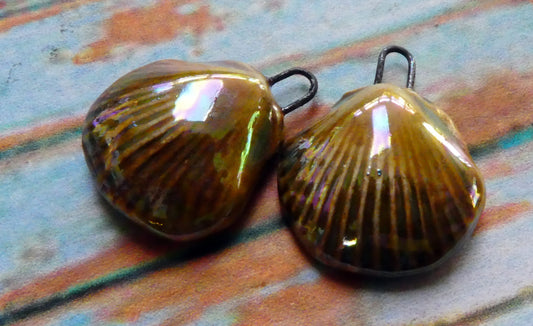 Ceramic Lustrous Scallop Shell Charms -Dune