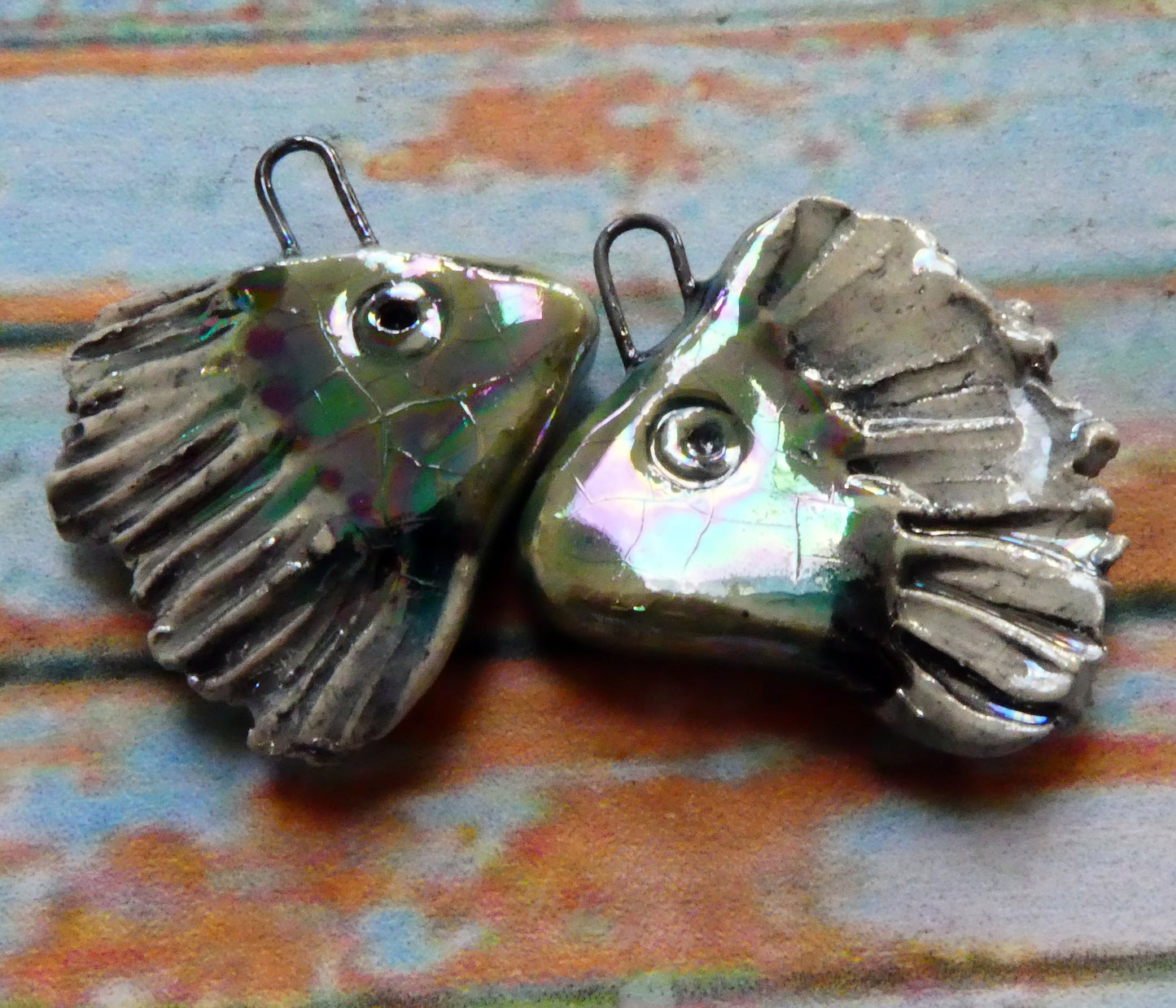 Ceramic Lustrous Angel Fish Earring Charms - Oriental Blue