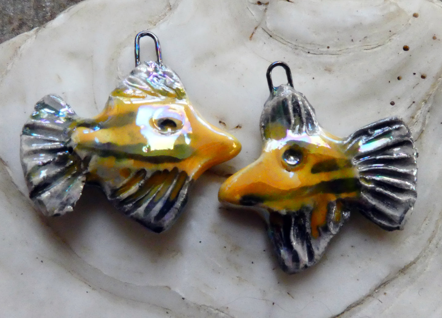 Ceramic Lustrous Ray Fish Earring Charms - Saffron