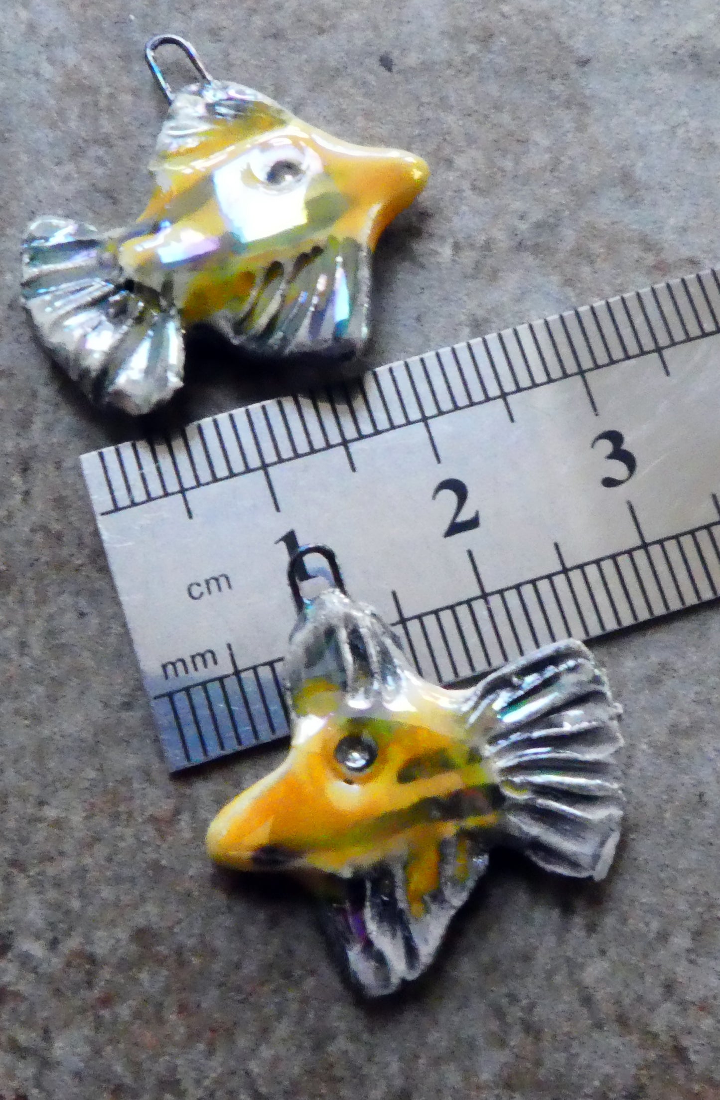 Ceramic Lustrous Ray Fish Earring Charms - Saffron