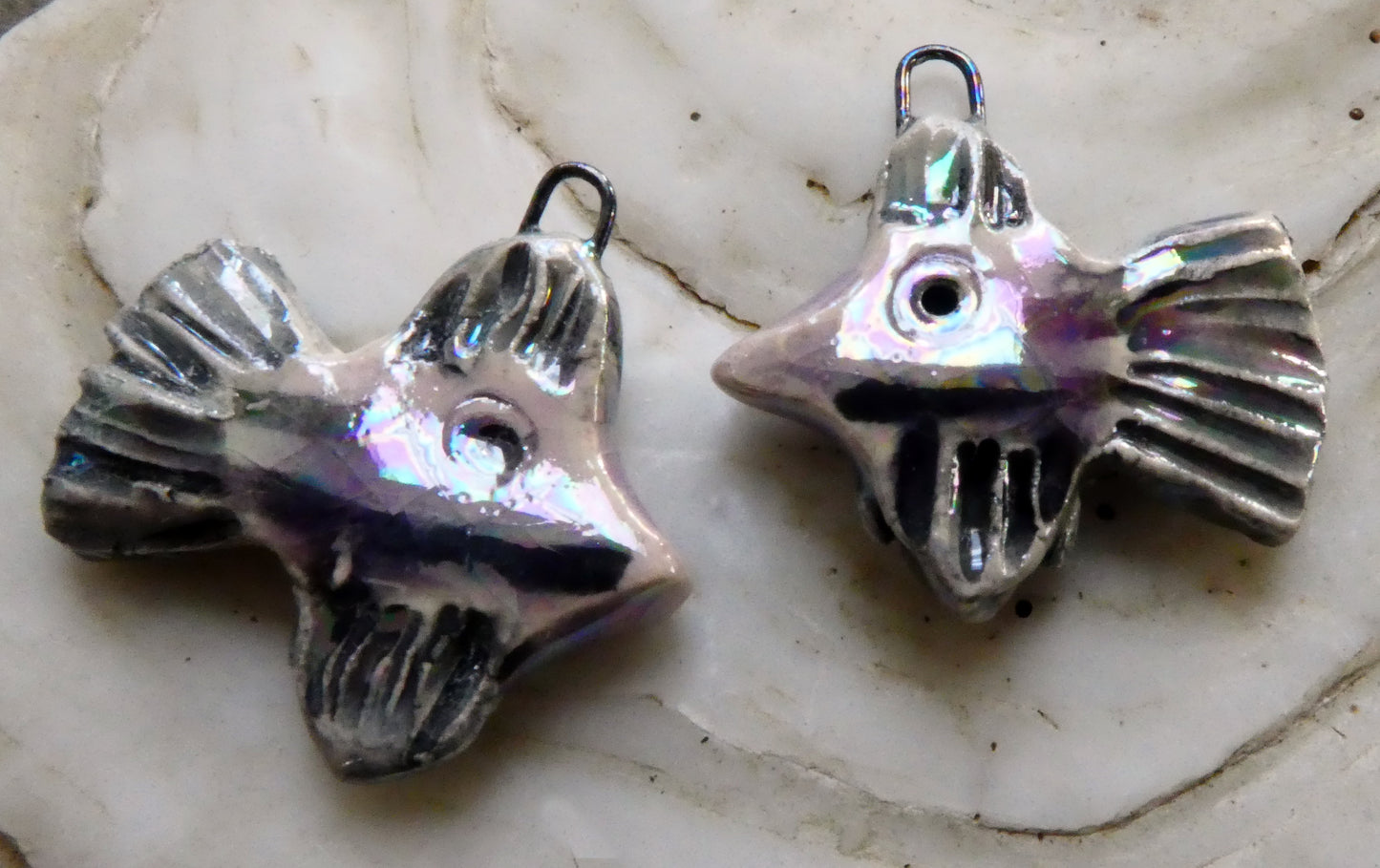 Ceramic Lustrous Ray Fish Earring Charms - Amethyst