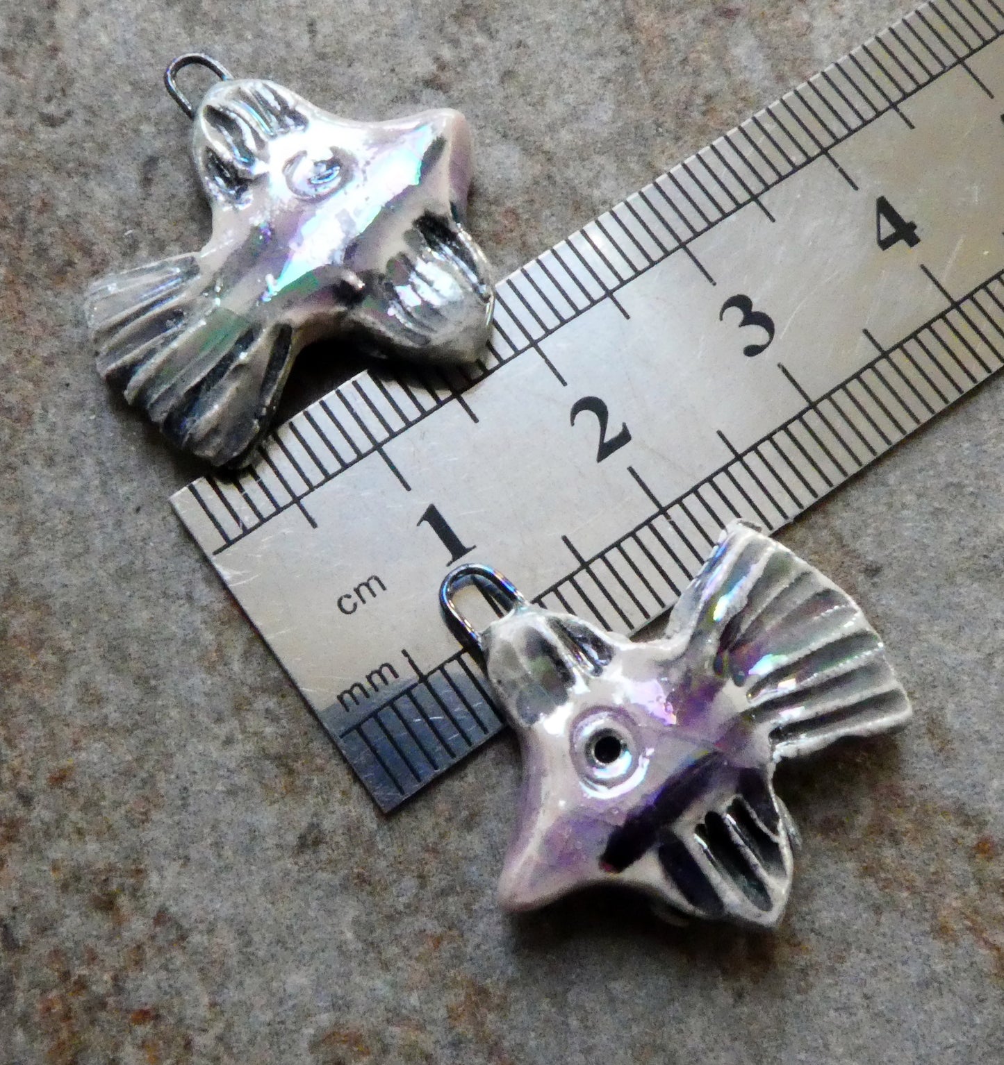 Ceramic Lustrous Ray Fish Earring Charms - Amethyst