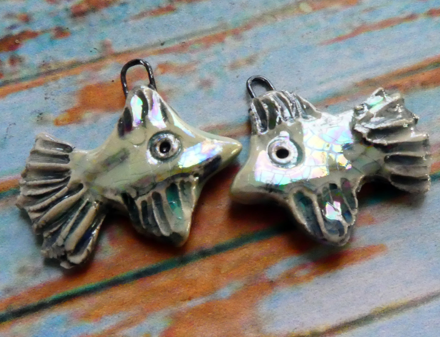 Ceramic Lustrous Ray Fish Earring Charms - China Sea