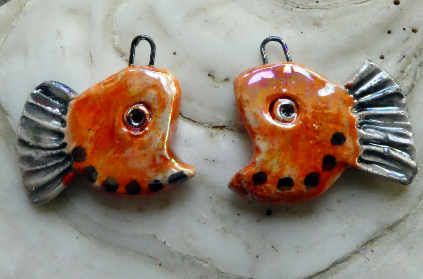Ceramic Lustrous Curly Nose Fish Earring Charms - Mandarin
