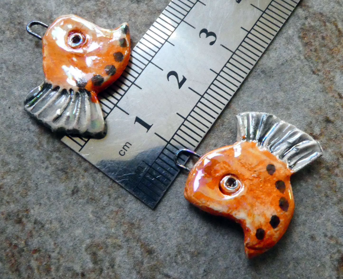 Ceramic Lustrous Curly Nose Fish Earring Charms - Mandarin