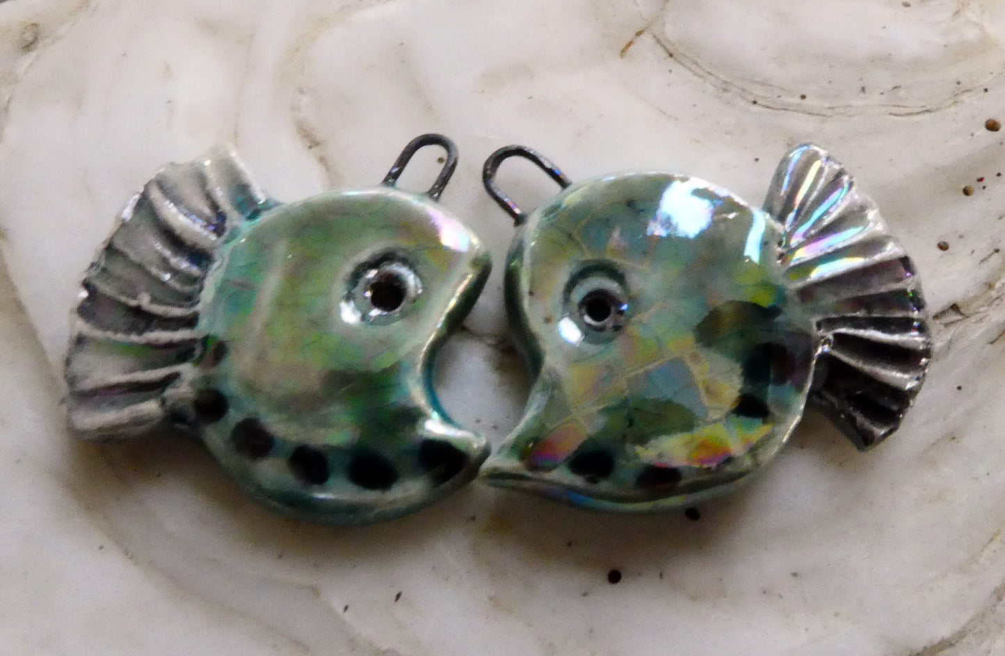 Ceramic Lustrous Curly Nose Fish Earring Charms - Topaz