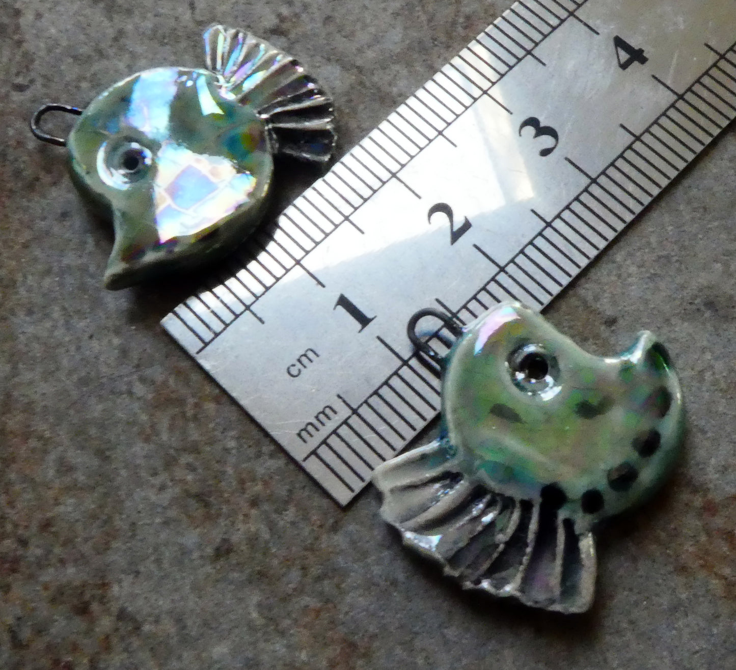 Ceramic Lustrous Curly Nose Fish Earring Charms - Topaz