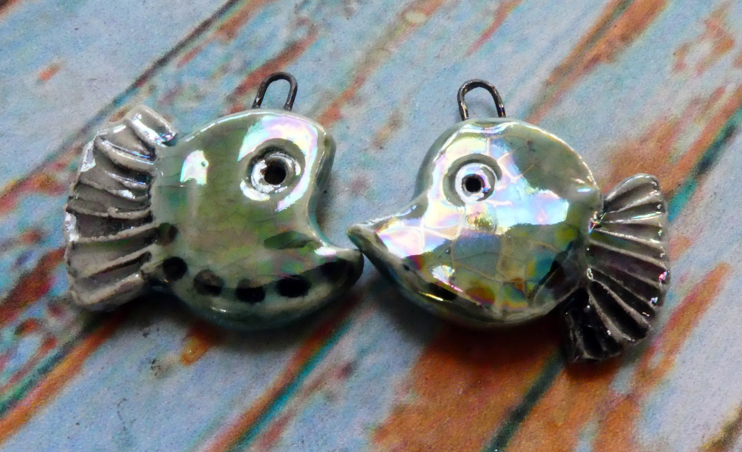 Ceramic Lustrous Curly Nose Fish Earring Charms - Topaz