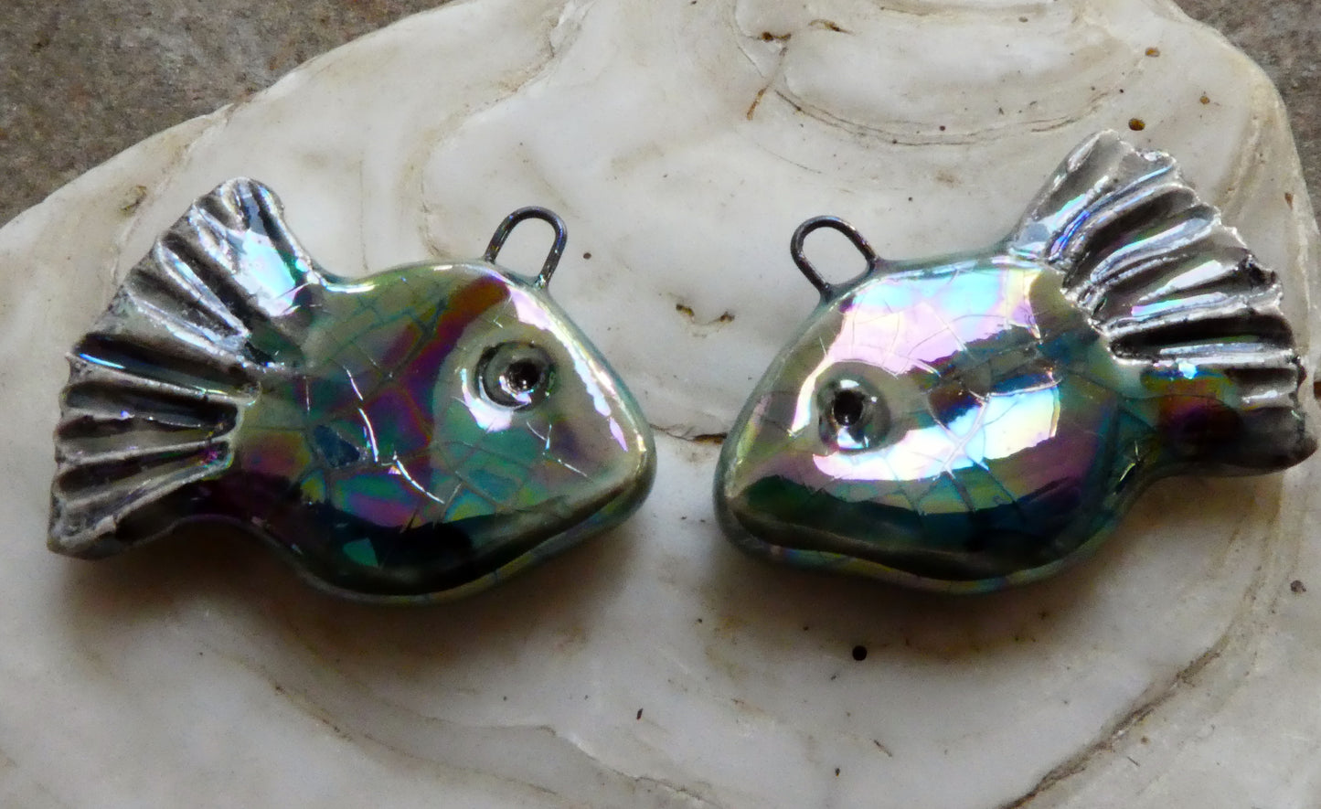 Ceramic Lustrous Fish Earring Charms - Oriental Blue