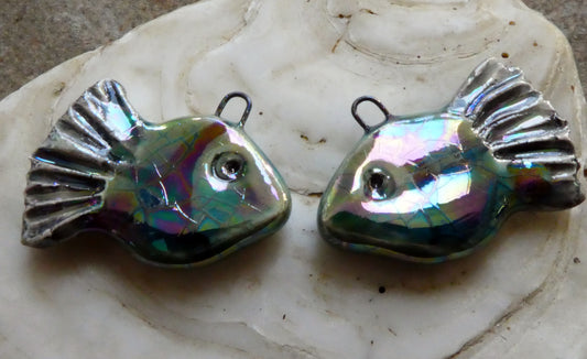 Ceramic Lustrous Fish Earring Charms - Oriental Blue