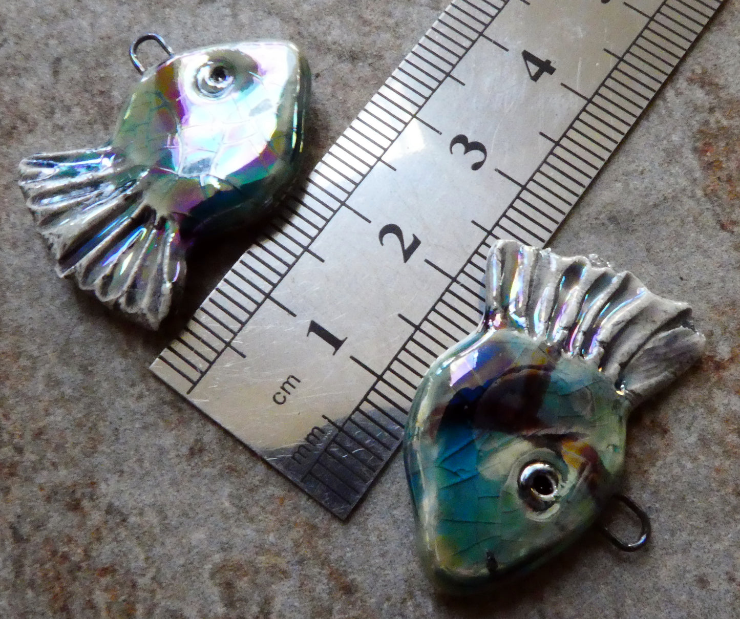 Ceramic Lustrous Fish Earring Charms - Oriental Blue