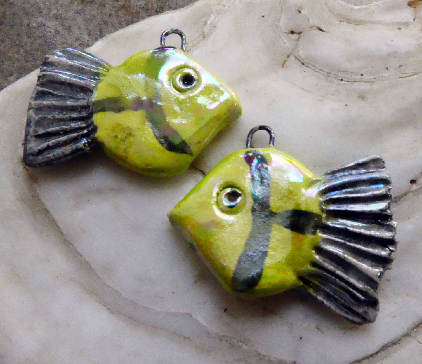 Ceramic Lustrous Fish Earring Charms - Chartreuse