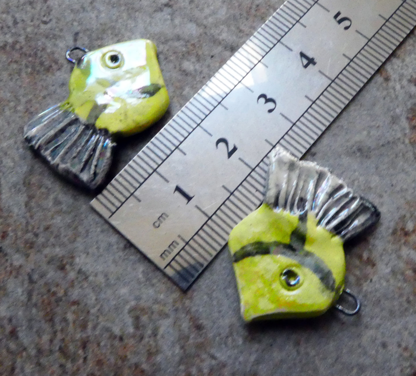 Ceramic Lustrous Fish Earring Charms - Chartreuse