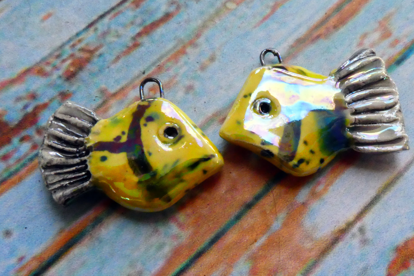 Ceramic Lustrous Fish Earring Charms - Mardi Gras