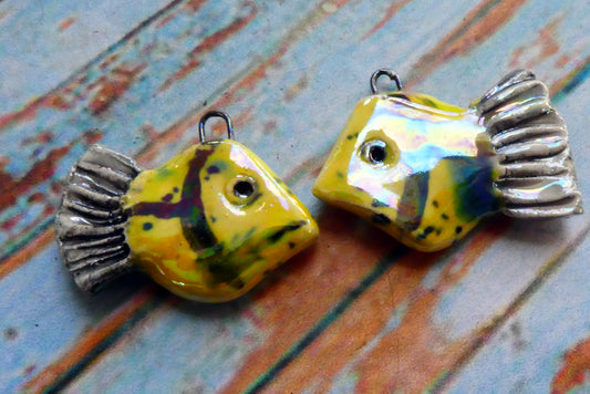 Ceramic Lustrous Fish Earring Charms - Mardi Gras