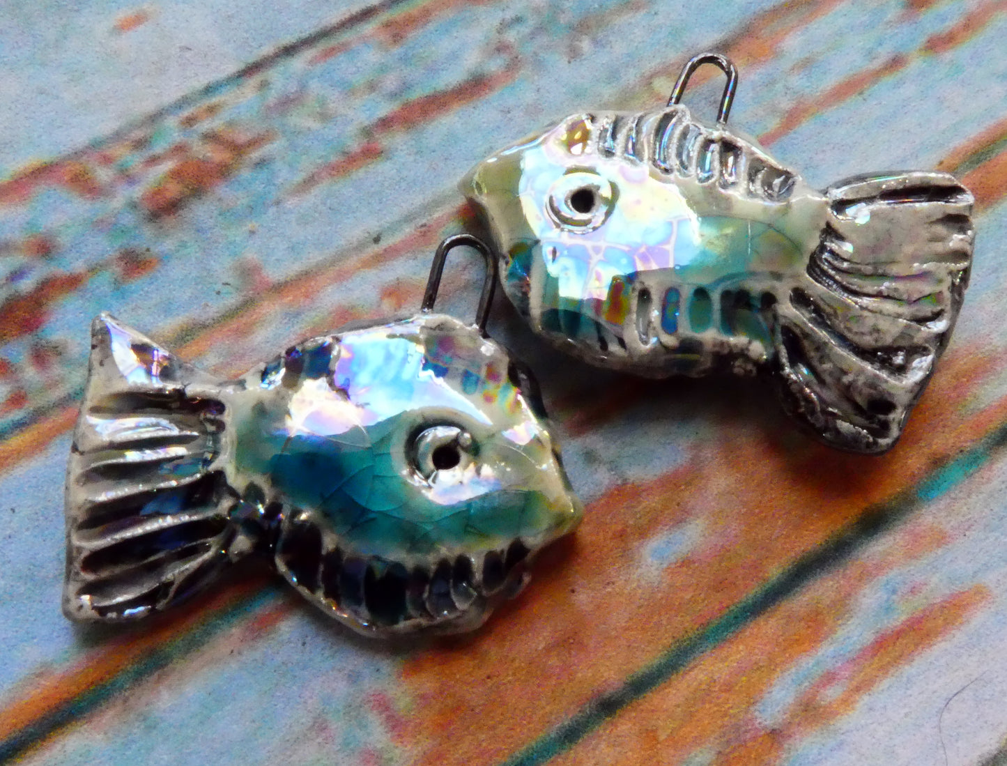 Ceramic Lustrous Anemone Fish Earring Charms - Egyptian Blue