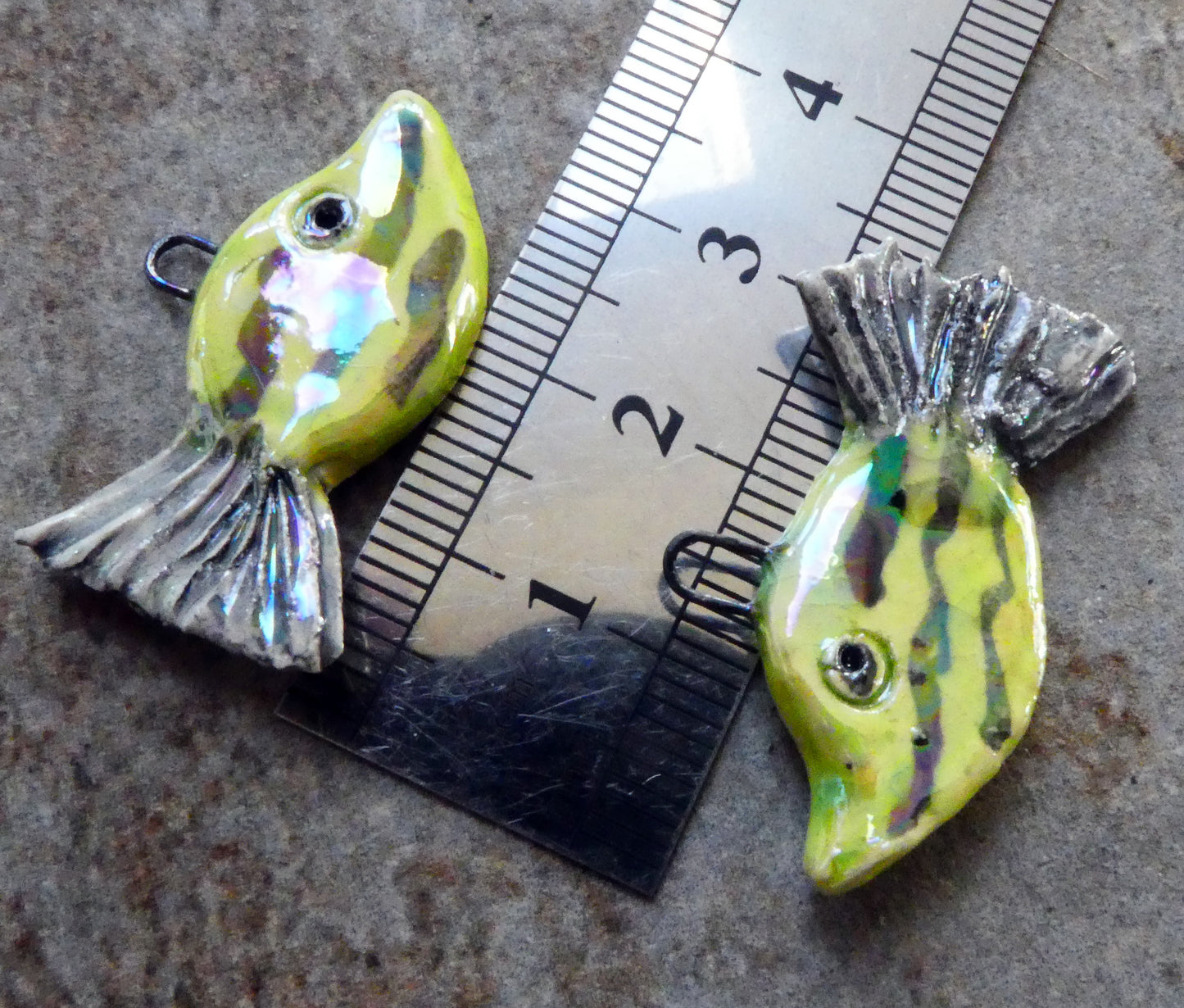 Ceramic Lustrous Long Nose Fish Earring Charms - Chartreuse #2