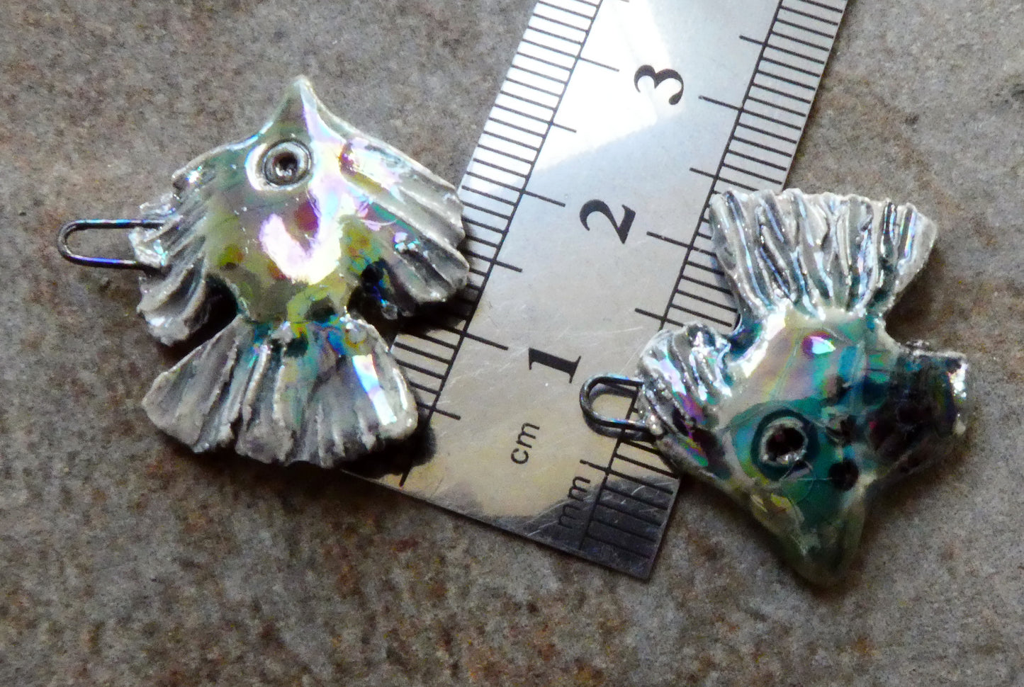 Ceramic Lustrous Frilly Fish Earring Charms - Egyptian Blue