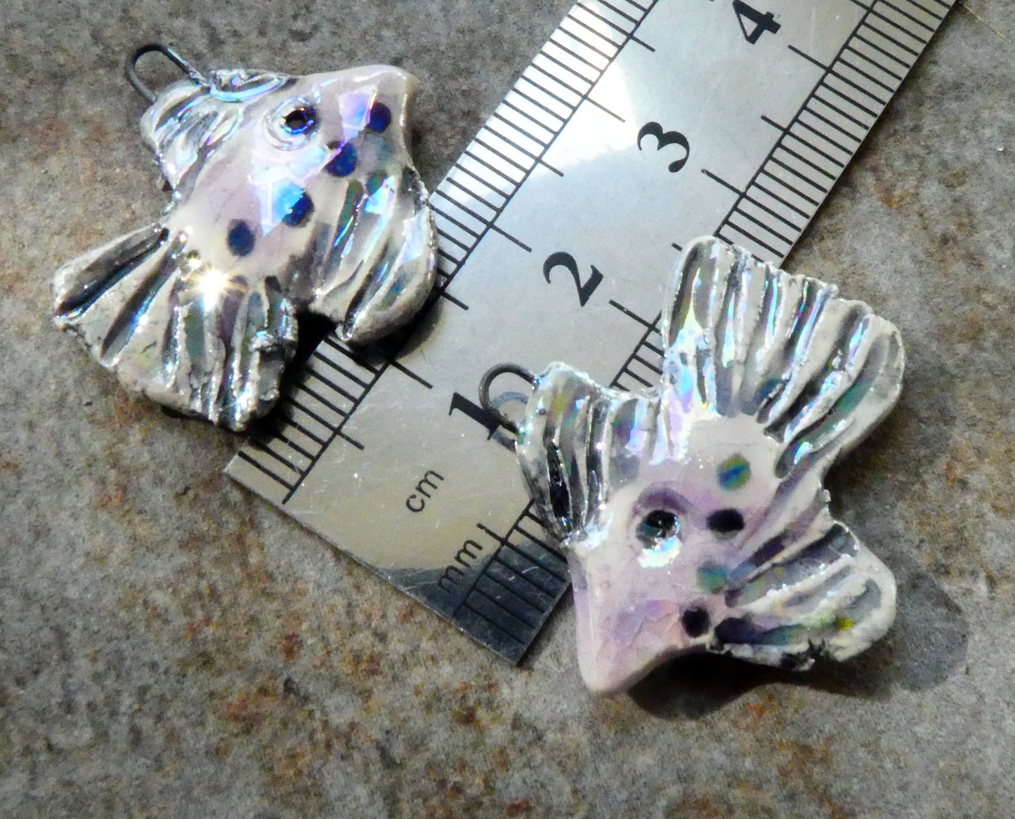 Ceramic Lustrous Frilly Fish Earring Charms - Amethyst