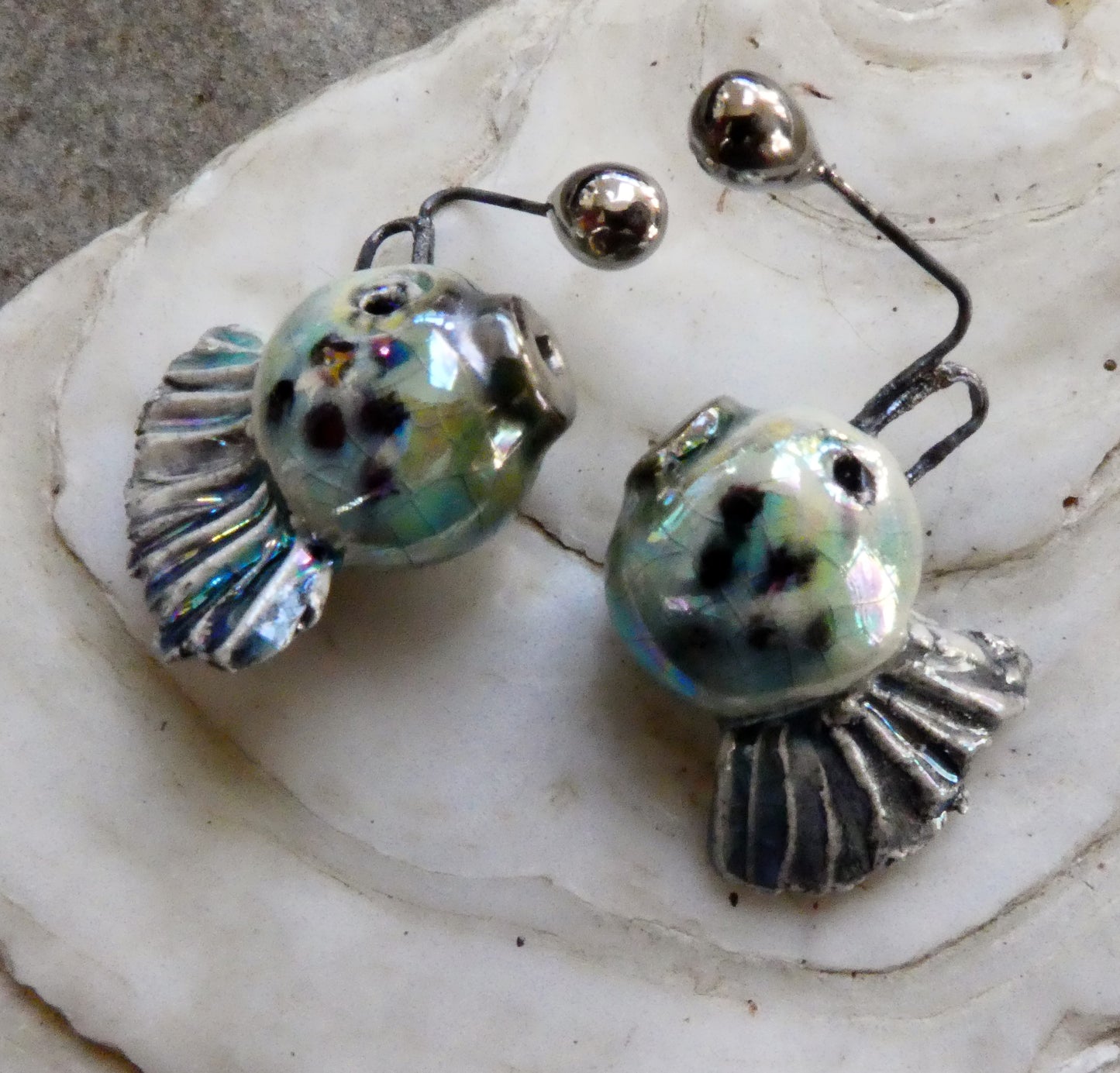 Ceramic Lustrous Angler Fish Earring Charms - Egyptian Blue