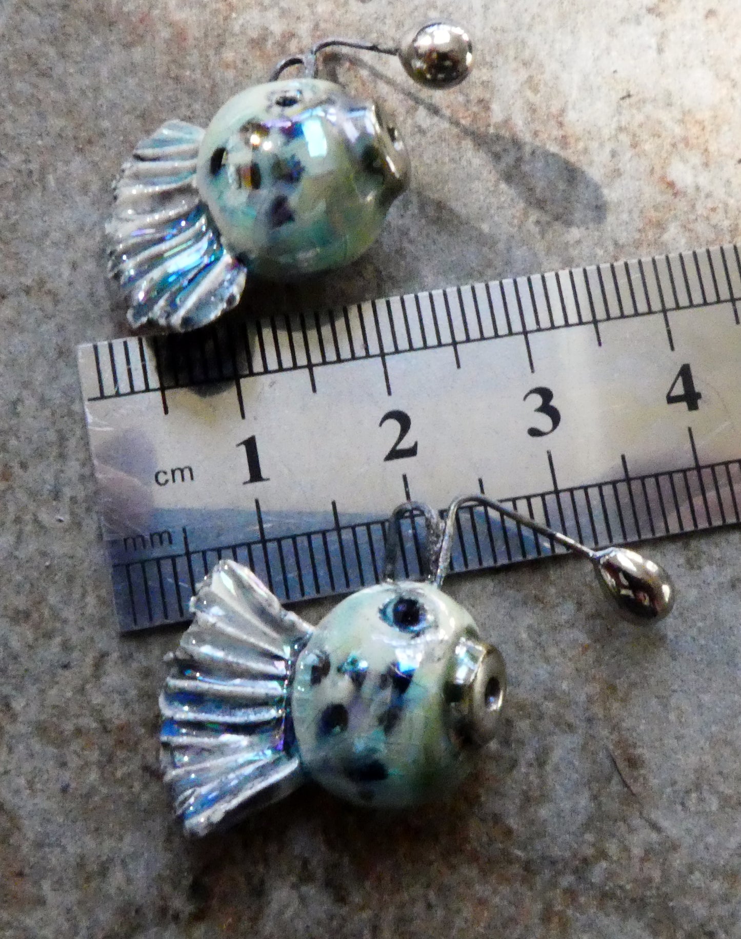 Ceramic Lustrous Angler Fish Earring Charms - Egyptian Blue