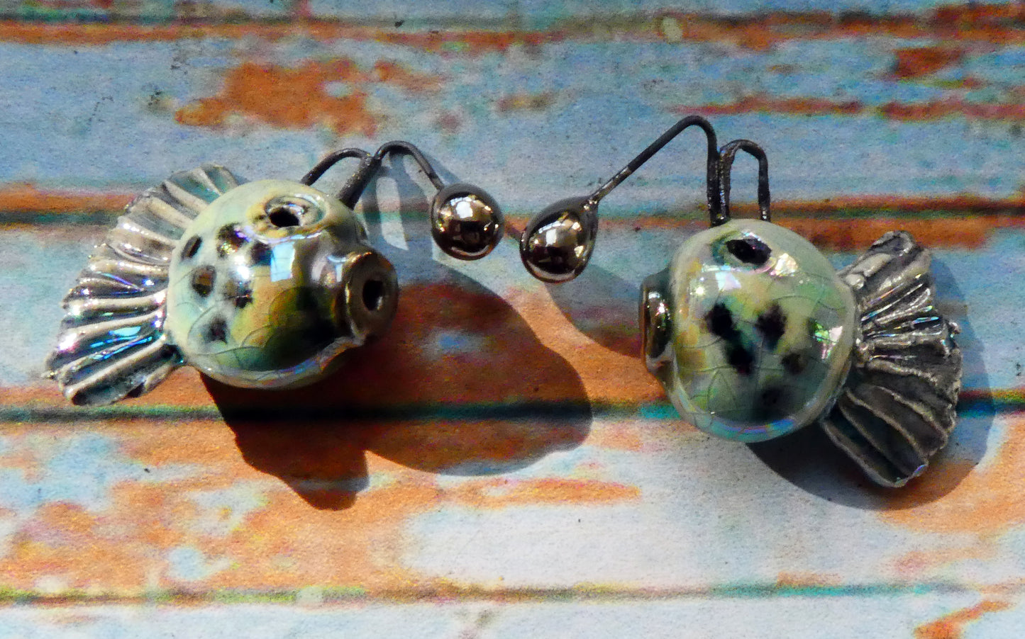 Ceramic Lustrous Angler Fish Earring Charms - Egyptian Blue