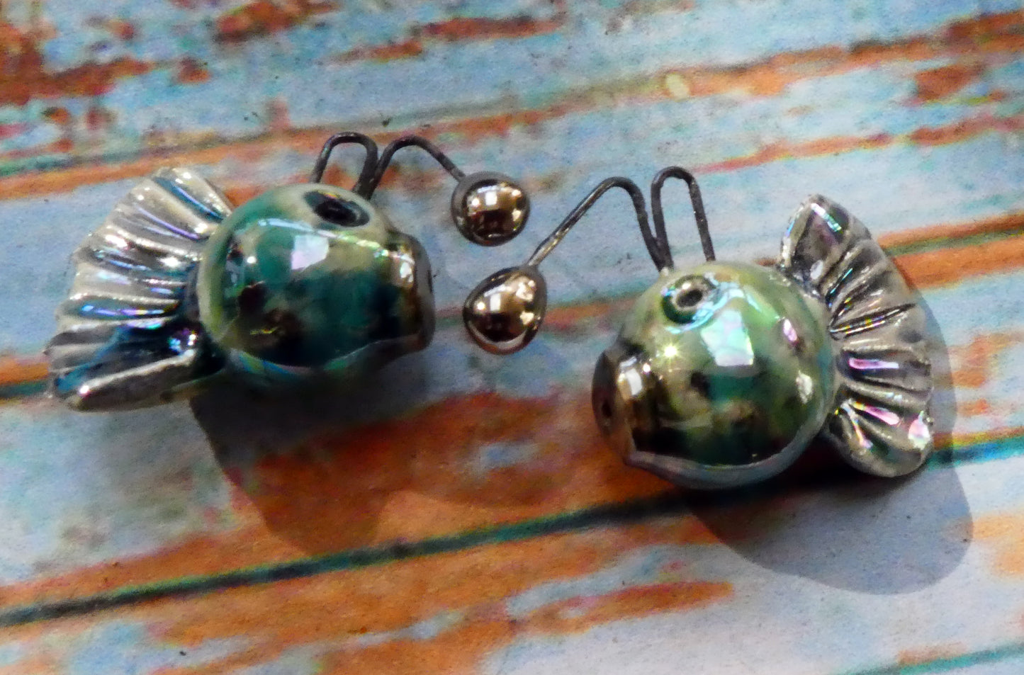 Ceramic Lustrous Angler Fish Earring Charms - China Sea