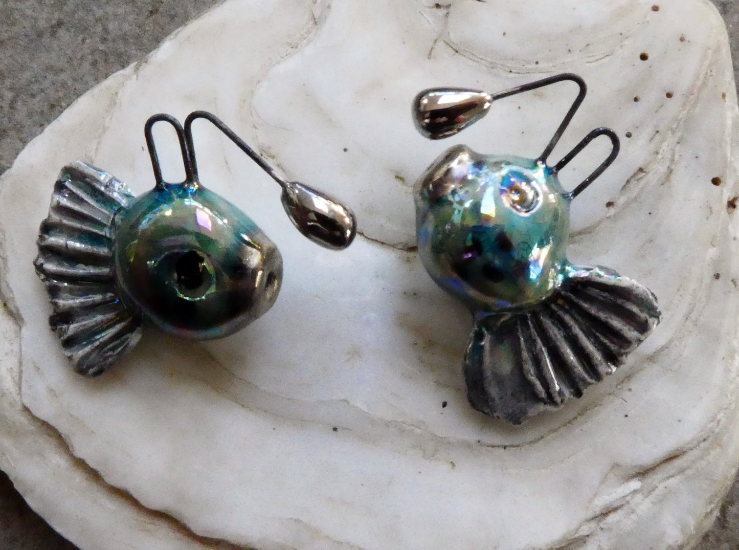 Ceramic Lustrous Angler Fish Earring Charms - Oriental Blue