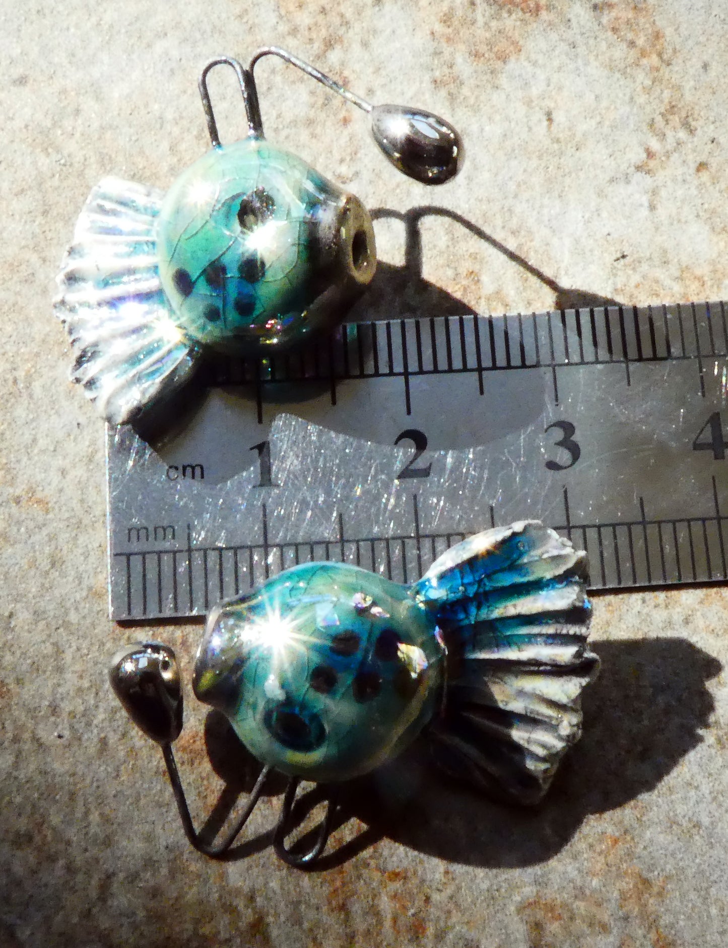 Ceramic Lustrous Angler Fish Earring Charms - Oriental Blue