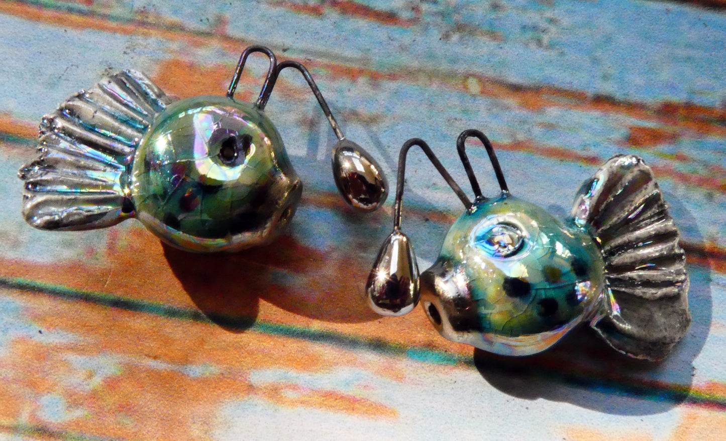 Ceramic Lustrous Angler Fish Earring Charms - Oriental Blue