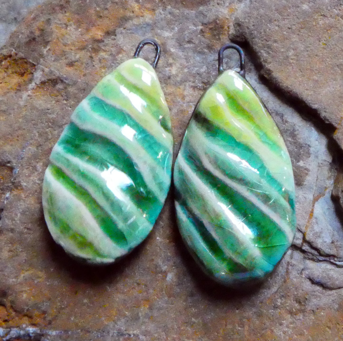 Ceramic Lustrous Wave Earring Charms - Greens