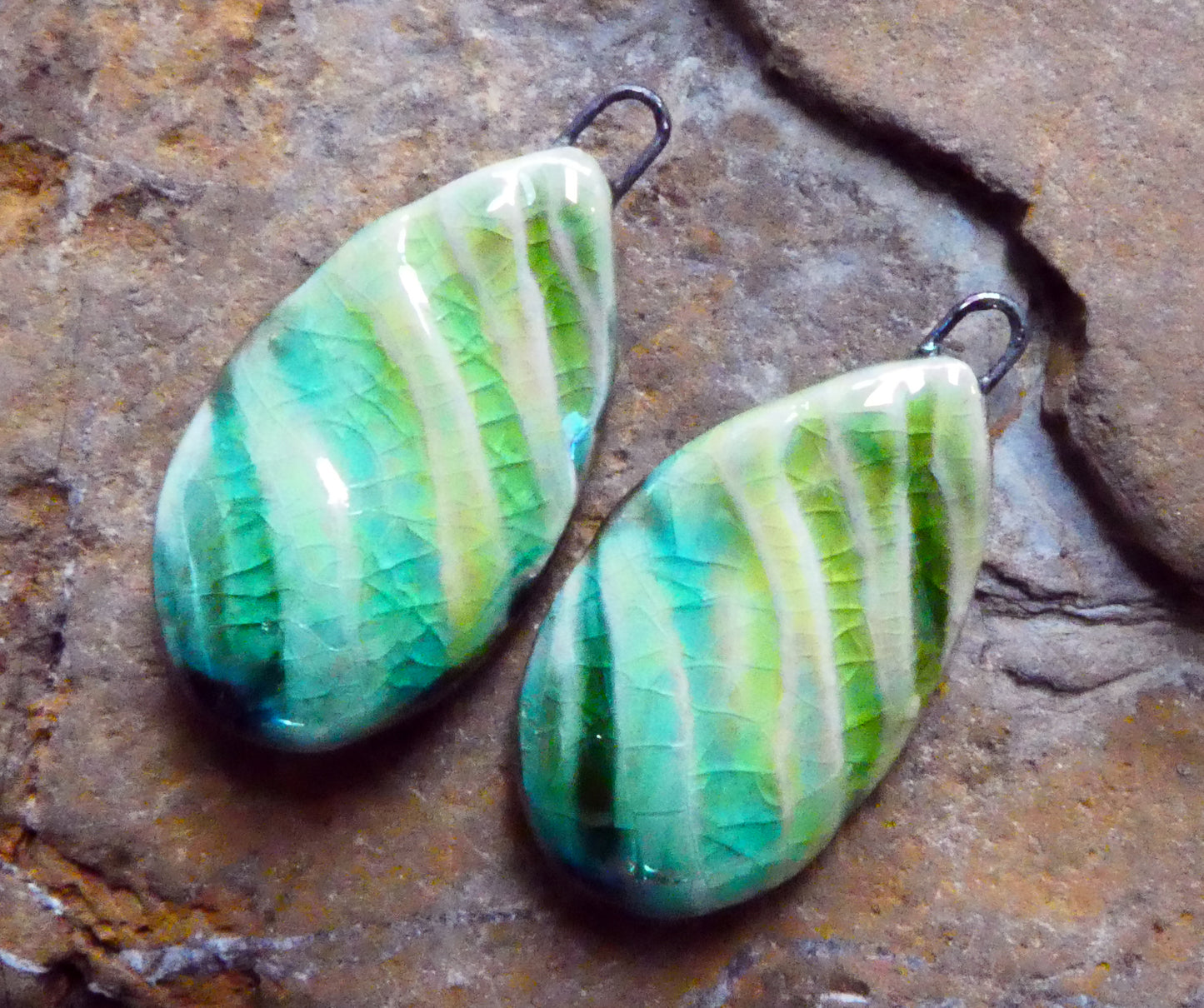Ceramic Lustrous Wave Earring Charms - Greens
