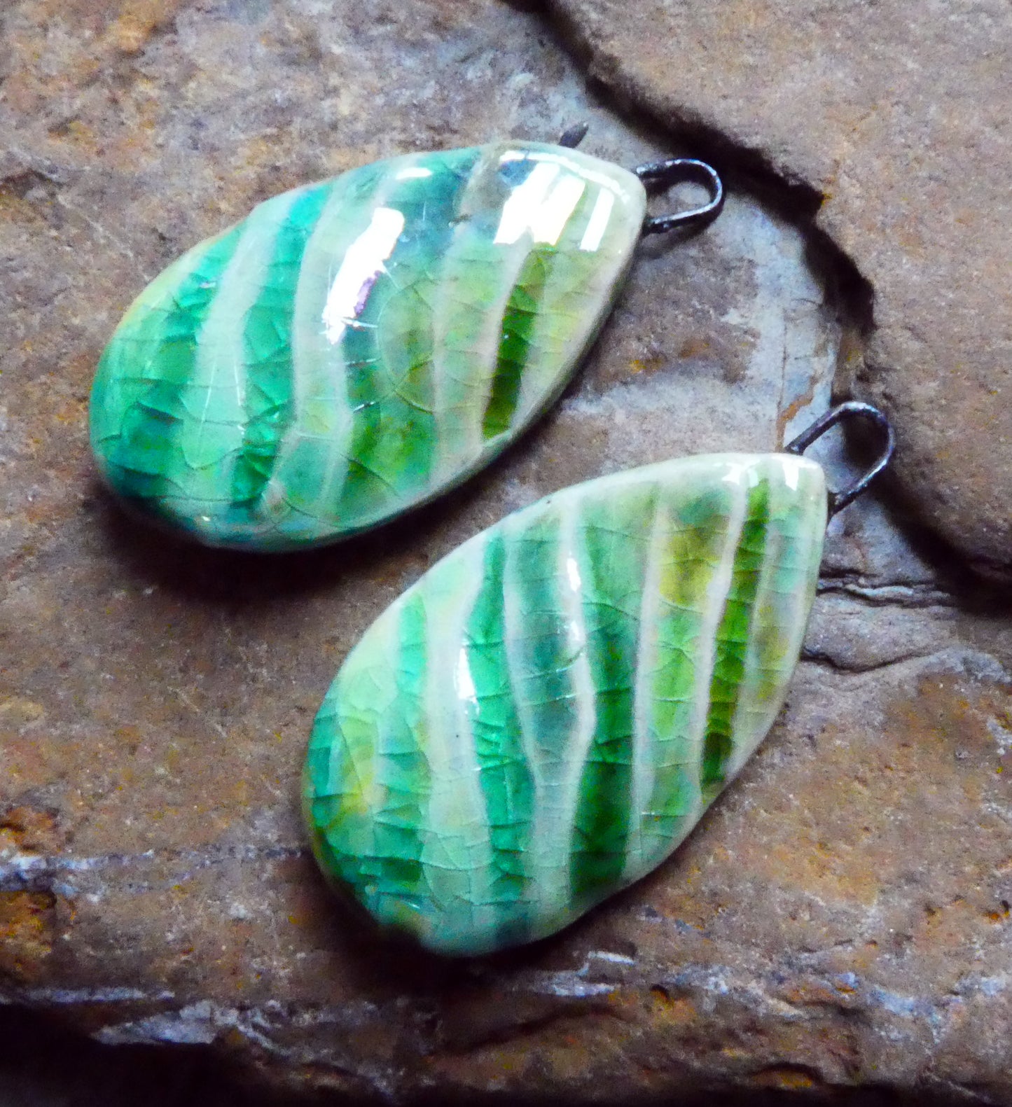 Ceramic Lustrous Wave Earring Charms - Greens