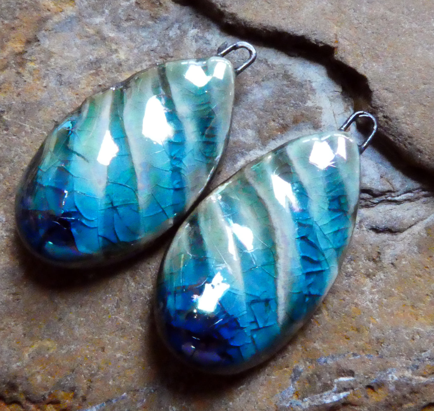 Ceramic Lustrous Wave Earring Charms - Blues