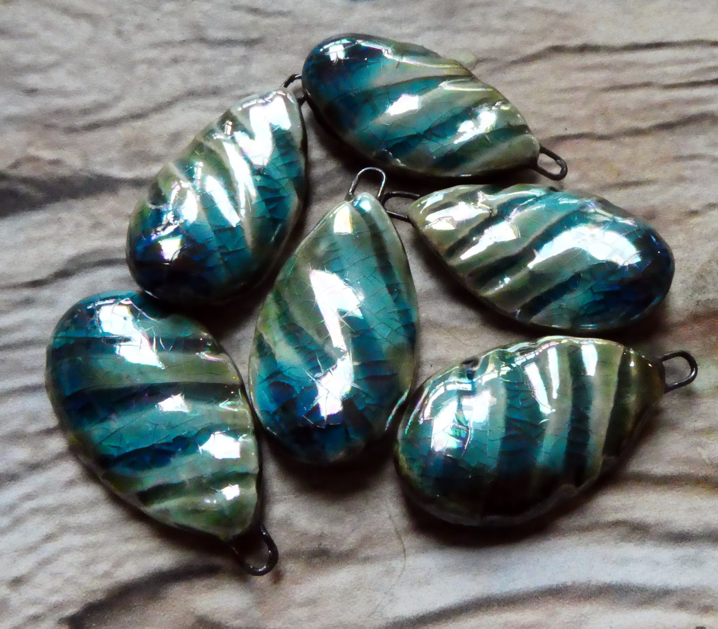 Ceramic Lustrous Wave Earring Charms - Blues