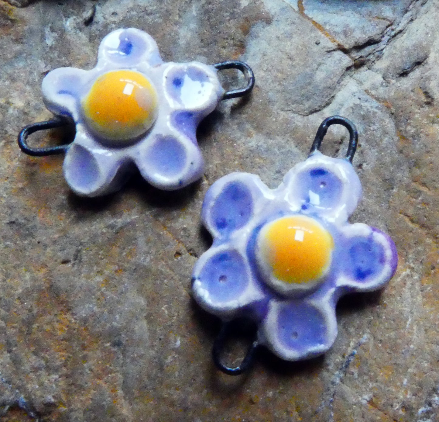 Ceramic Forget Me Not Earring Connectors - Purple Reign