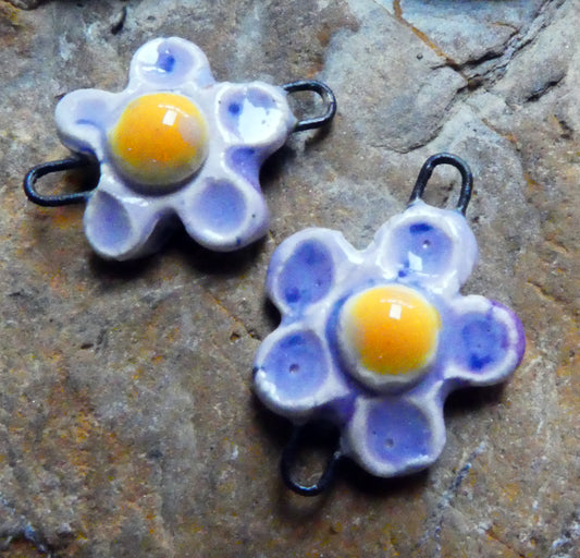 Ceramic Forget Me Not Earring Connectors - Purple Reign