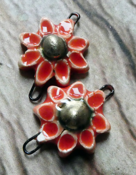 Ceramic Little Flower Earring Connectors - Watermelon
