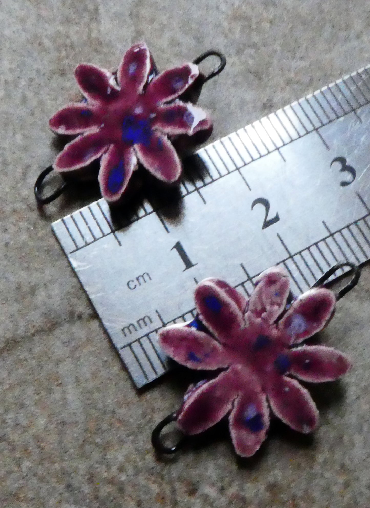 Ceramic Little Flower Earring Connectors - Plum Jelly